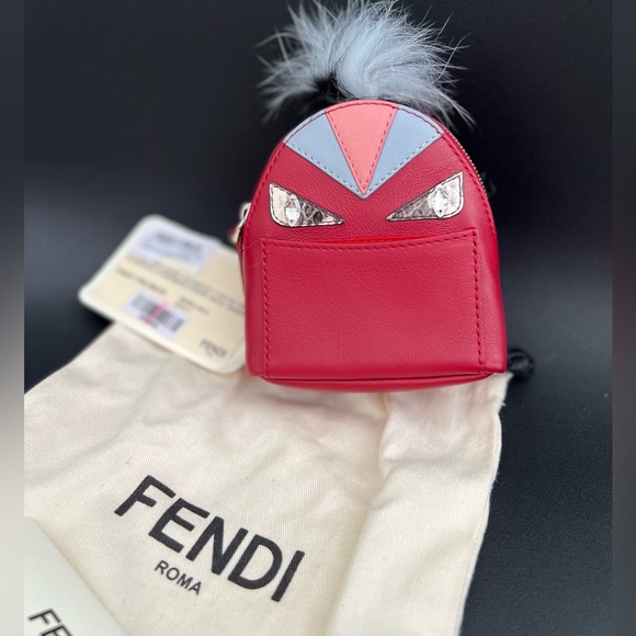 Fendi monster mini backpack keyring charm red keychain leather fur - Picture 6 of 6